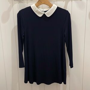 Hobbs London Dark Navy W/White Collar Knit Top. Beautiful!! Like New!! Size S